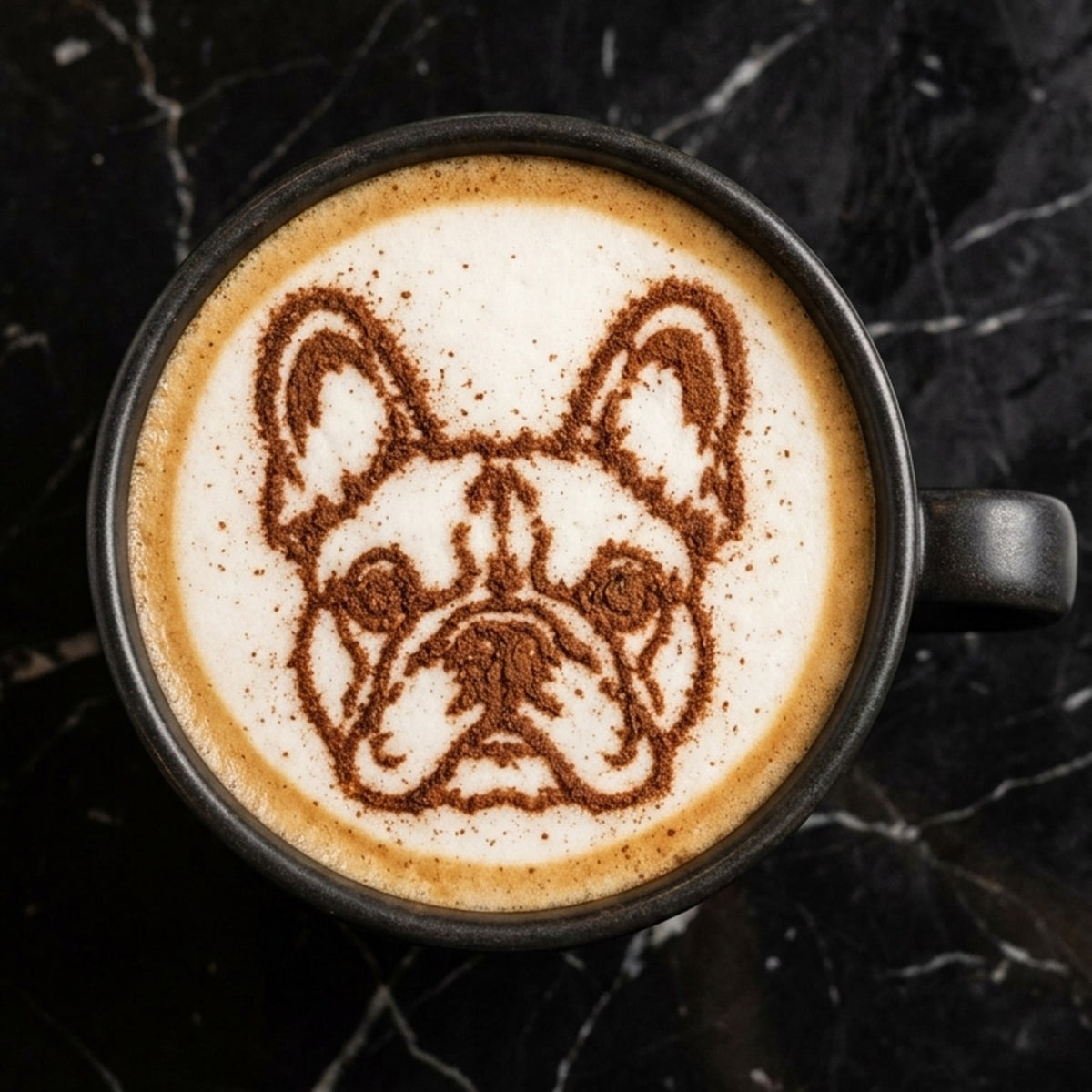 Cappuccino décoré d'un bouledogue au cacao
