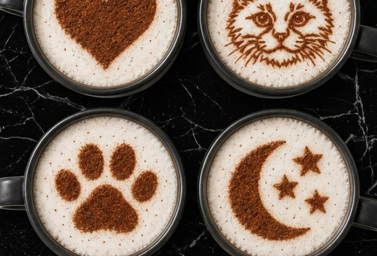 Quatre cafés décorés avec CAFÉCLIC